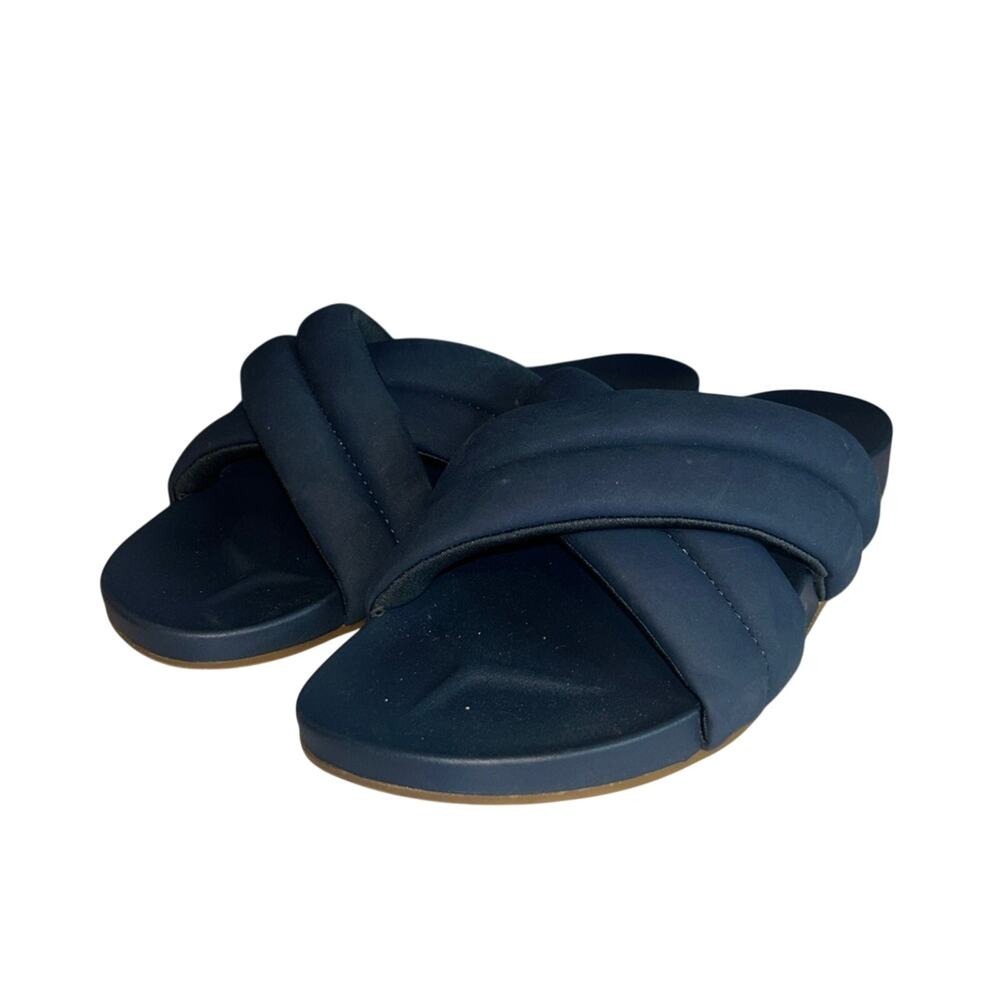 Olukai Womens Hila Navy Blue Puffy Crisscross Slide Sandals Size 10 Coastal Luxe